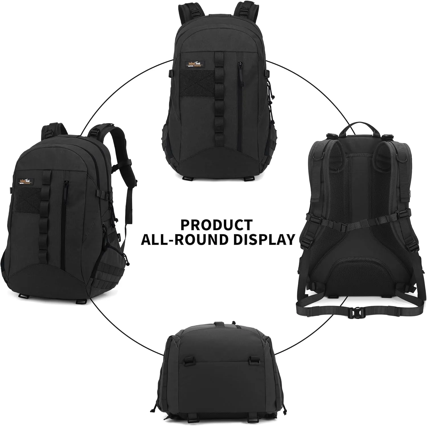 WindTook 40L Military Tactical Backpack for Men and Women,Molle Hiking daypacks Assault Pack 3 Day Bug Out Bag for Camping Travel Army Hunting Gym Rucksack Survival (Black)