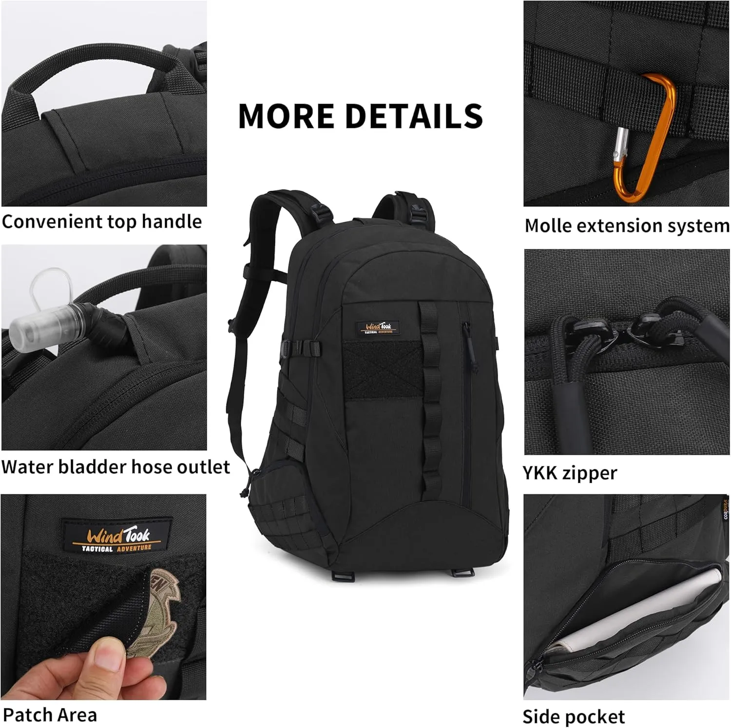 WindTook 40L Military Tactical Backpack for Men and Women,Molle Hiking daypacks Assault Pack 3 Day Bug Out Bag for Camping Travel Army Hunting Gym Rucksack Survival (Black)