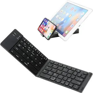 Wireless Bluetooth Keyboard Compatible with Realme GT3 Built-in Phone Holder/Stand-Ultra Slim Folding Rechargeable Full Size Keyboard!