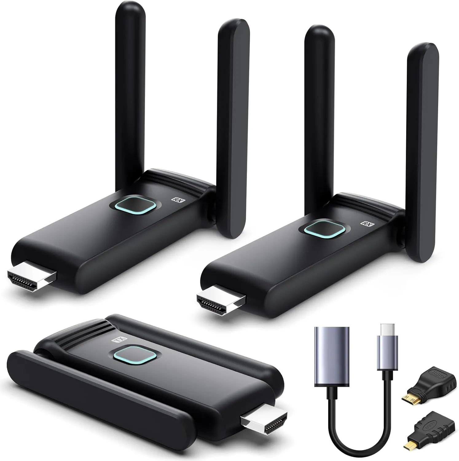 Wireless HDMI 2 Receivers and Transmitter,Up to 6 RXs,No Hot,Plug and Play,2.4/5.8GHz Wirelessly Stream to Multiple Screens,50M/165FT,Wireless HDMI Splitter for TV/DSLR Camera/Projector/Laptop/Switch