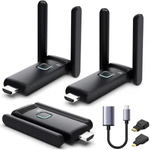 Wireless HDMI 2 Receivers and Transmitter,Up to 6 RXs,No Hot,Plug and Play,2.4/5.8GHz Wirelessly Stream to Multiple Screens,50M/165FT,Wireless HDMI Splitter for TV/DSLR Camera/Projector/Laptop/Switch