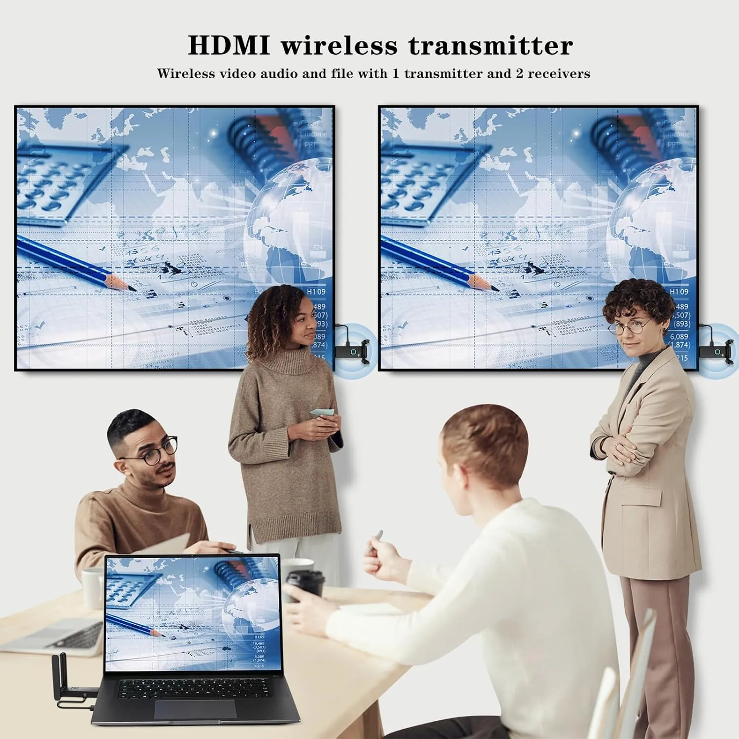 Wireless HDMI 2 Receivers and Transmitter,Up to 6 RXs,No Hot,Plug and Play,2.4/5.8GHz Wirelessly Stream to Multiple Screens,50M/165FT,Wireless HDMI Splitter for TV/DSLR Camera/Projector/Laptop/Switch