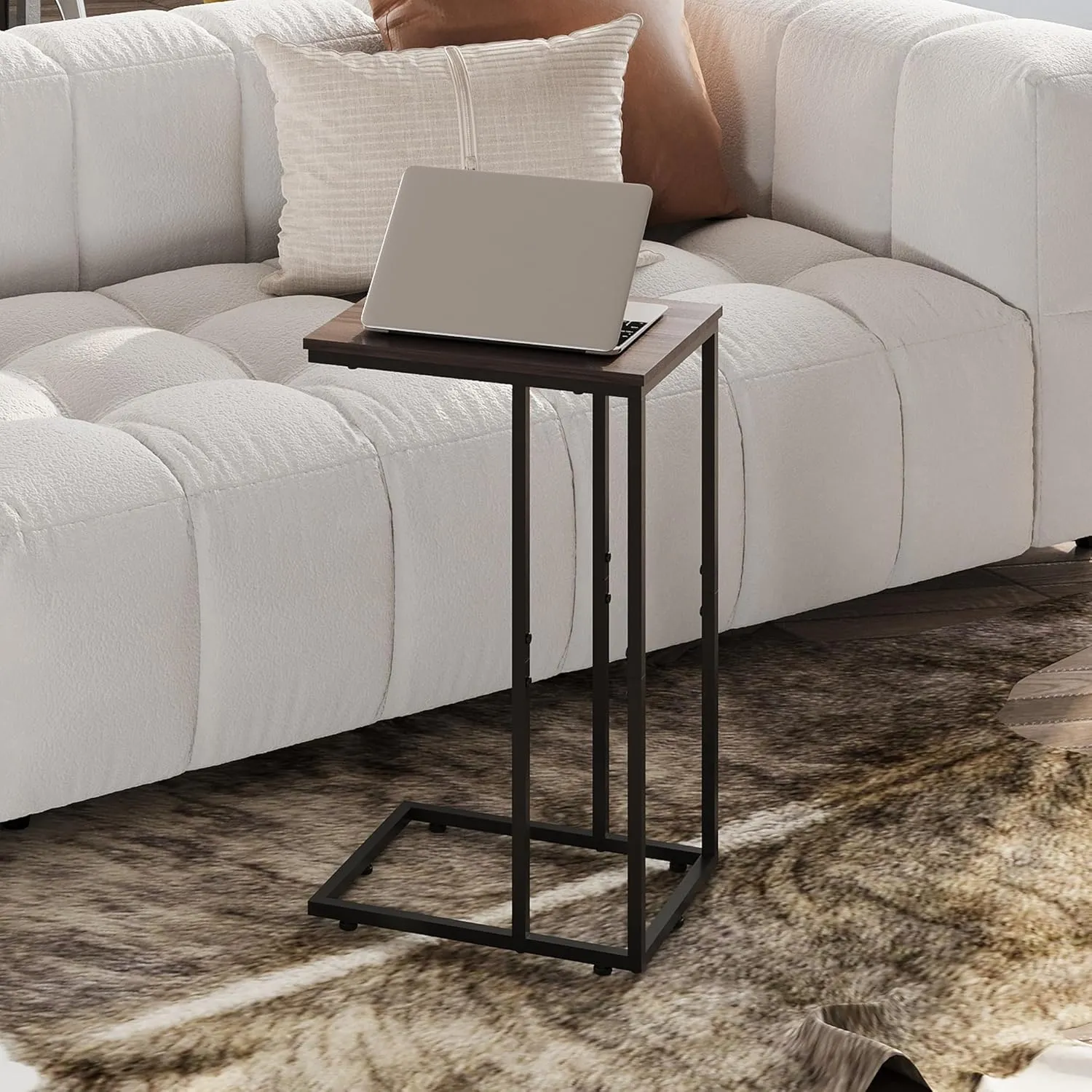 WLIVE Small Side Table, C Shaped End Table for Couch, Sofa and Bed, Tv Tray Table That Slides Under for Living Room, Bedroom, Bedside, Gray and Black