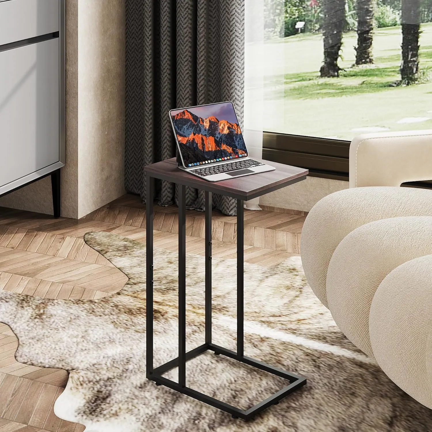 WLIVE Small Side Table, C Shaped End Table for Couch, Sofa and Bed, Tv Tray Table That Slides Under for Living Room, Bedroom, Bedside, Gray and Black