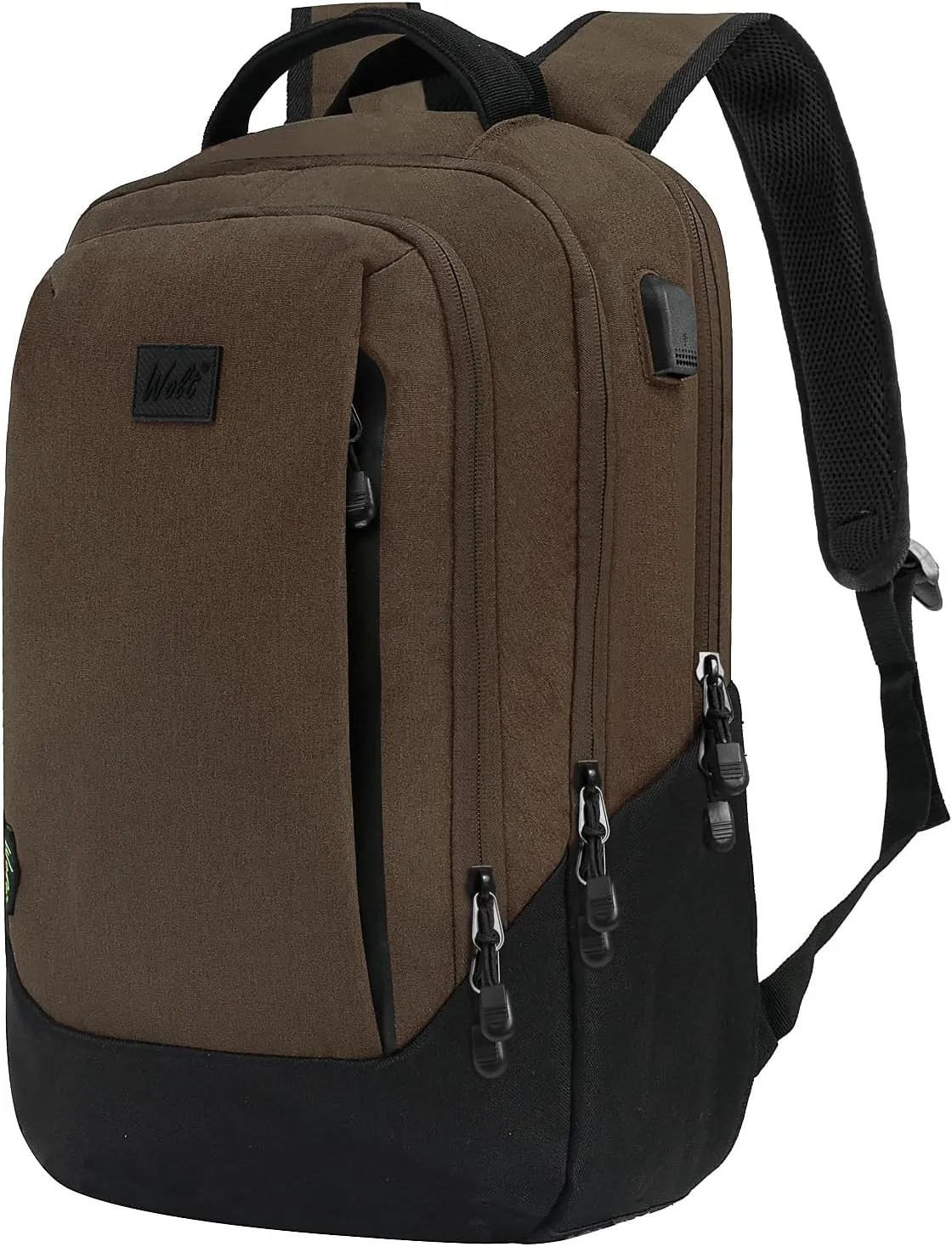 WOLT Travel Laptop Backpack, Carry On Flight Approved Laptop Bag for 15.6 Inch and 17 Inch Notebook with USB Charging Port College Bookbag, Brown