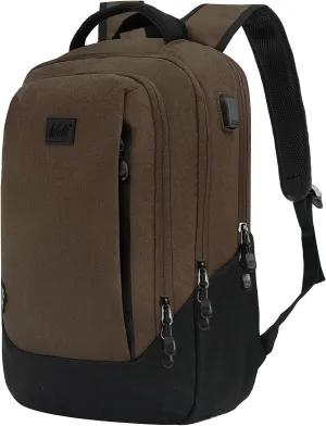 WOLT Travel Laptop Backpack, Carry On Flight Approved Laptop Bag for 15.6 Inch and 17 Inch Notebook with USB Charging Port College Bookbag, Brown