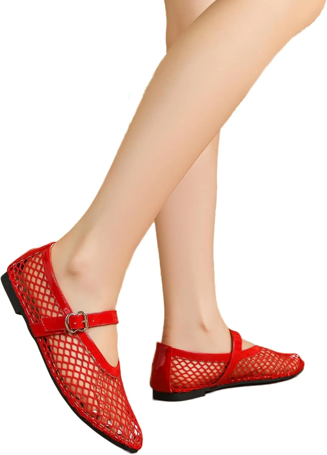 Women's Ballet Flats Shoes for Women Mesh Mary Jane Flats Fishnet Comfortable Dressy Netted Ballet Flats