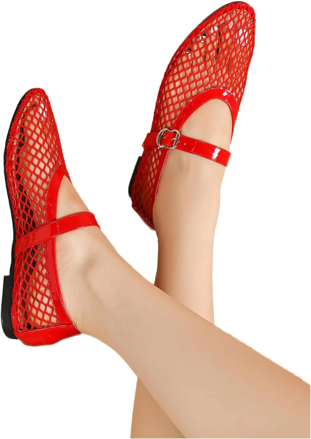 Women's Ballet Flats Shoes for Women Mesh Mary Jane Flats Fishnet Comfortable Dressy Netted Ballet Flats
