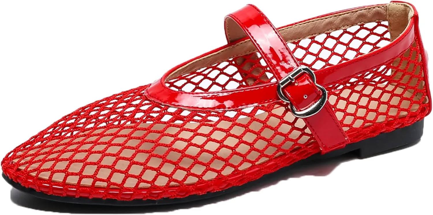Women's Ballet Flats Shoes for Women Mesh Mary Jane Flats Fishnet Comfortable Dressy Netted Ballet Flats