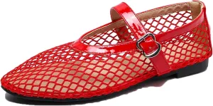 Women's Ballet Flats Shoes for Women Mesh Mary Jane Flats Fishnet Comfortable Dressy Netted Ballet Flats
