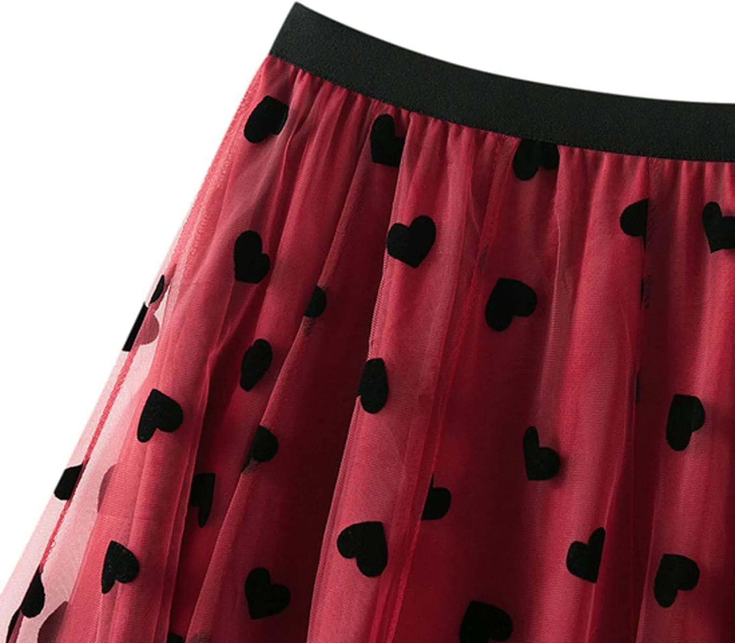 Women's Floral Print Mesh A-Line Midi Skirt 3D Posy Tulle Layered Skirt
