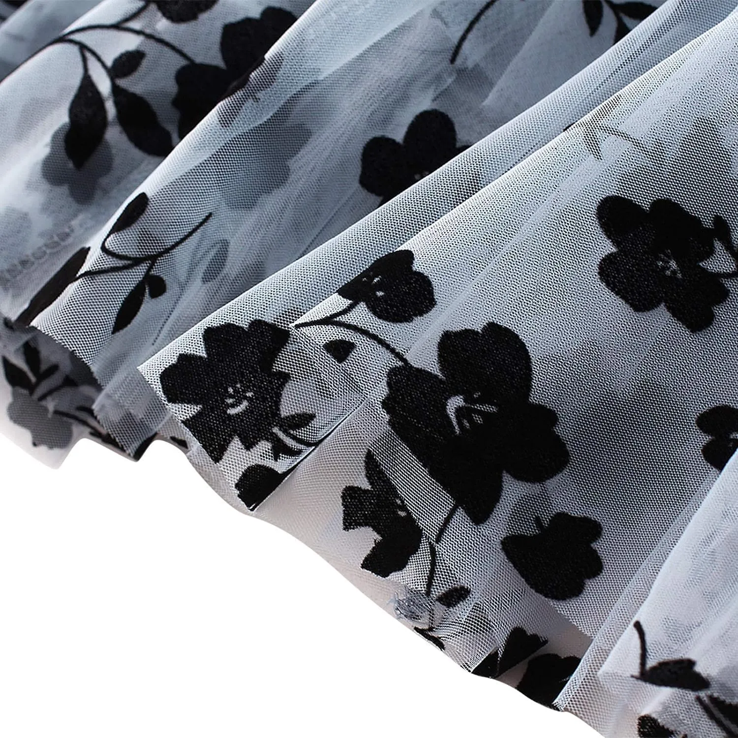 Women's Floral Print Mesh A-Line Midi Skirt 3D Posy Tulle Layered Skirt