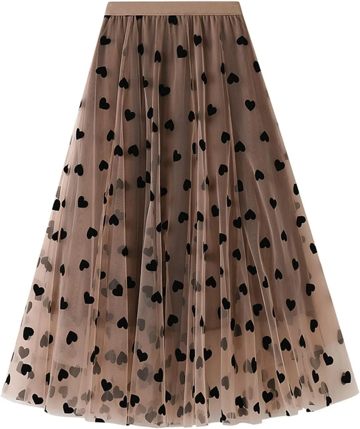 Women's Floral Print Mesh A-Line Midi Skirt 3D Posy Tulle Layered Skirt
