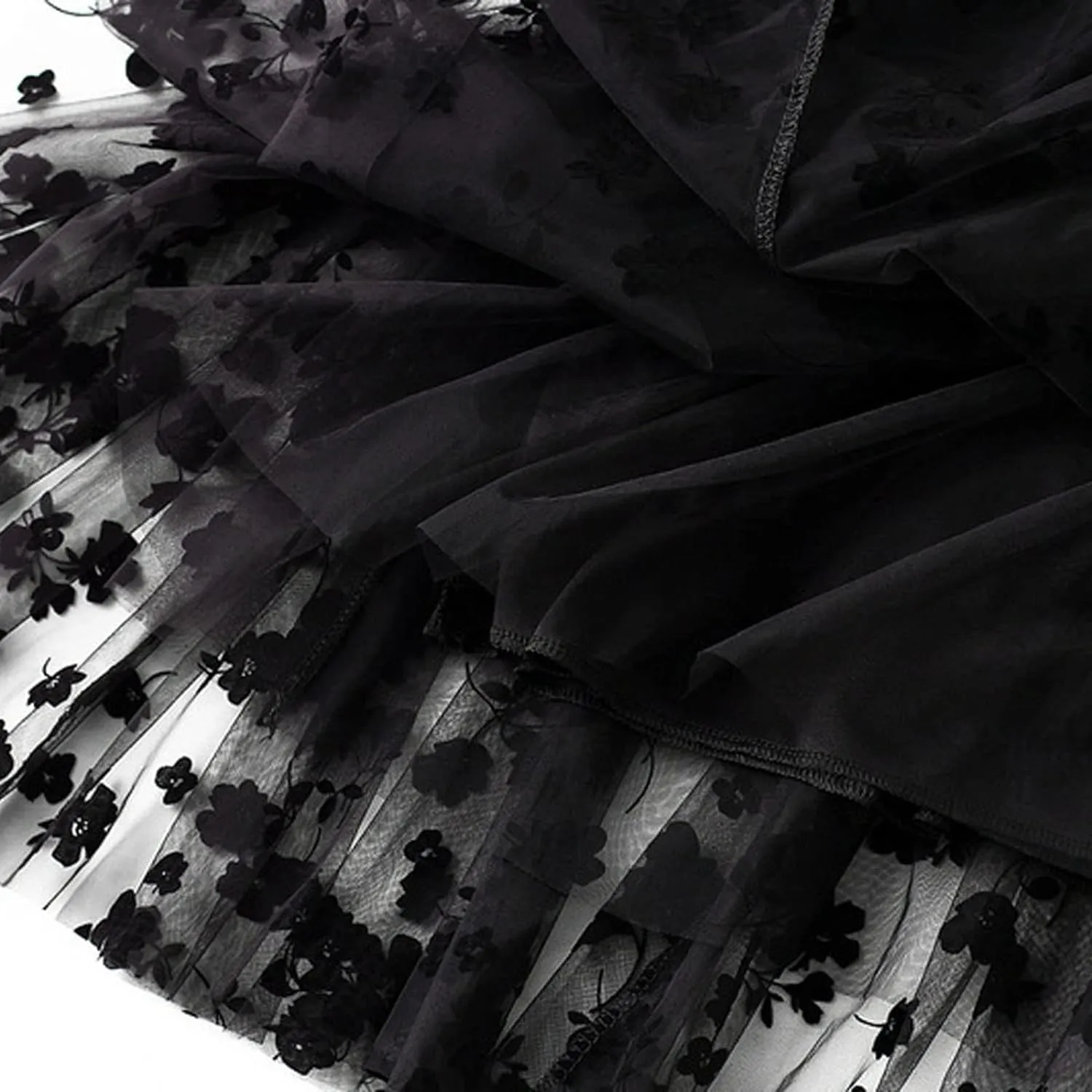 Women's Floral Print Mesh A-Line Midi Skirt 3D Posy Tulle Layered Skirt