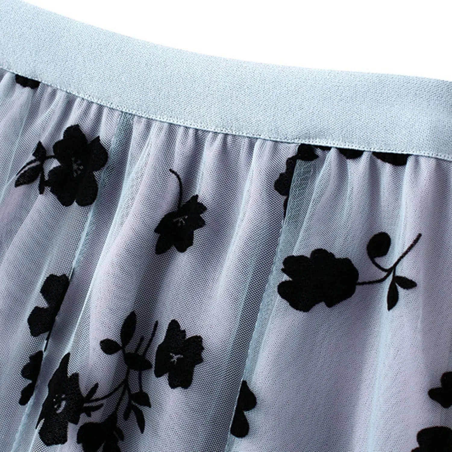 Women's Floral Print Mesh A-Line Midi Skirt 3D Posy Tulle Layered Skirt