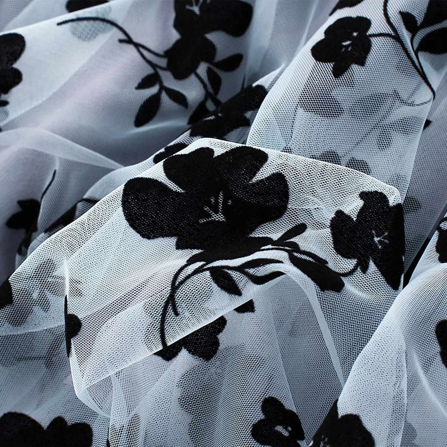 Women's Floral Print Mesh A-Line Midi Skirt 3D Posy Tulle Layered Skirt
