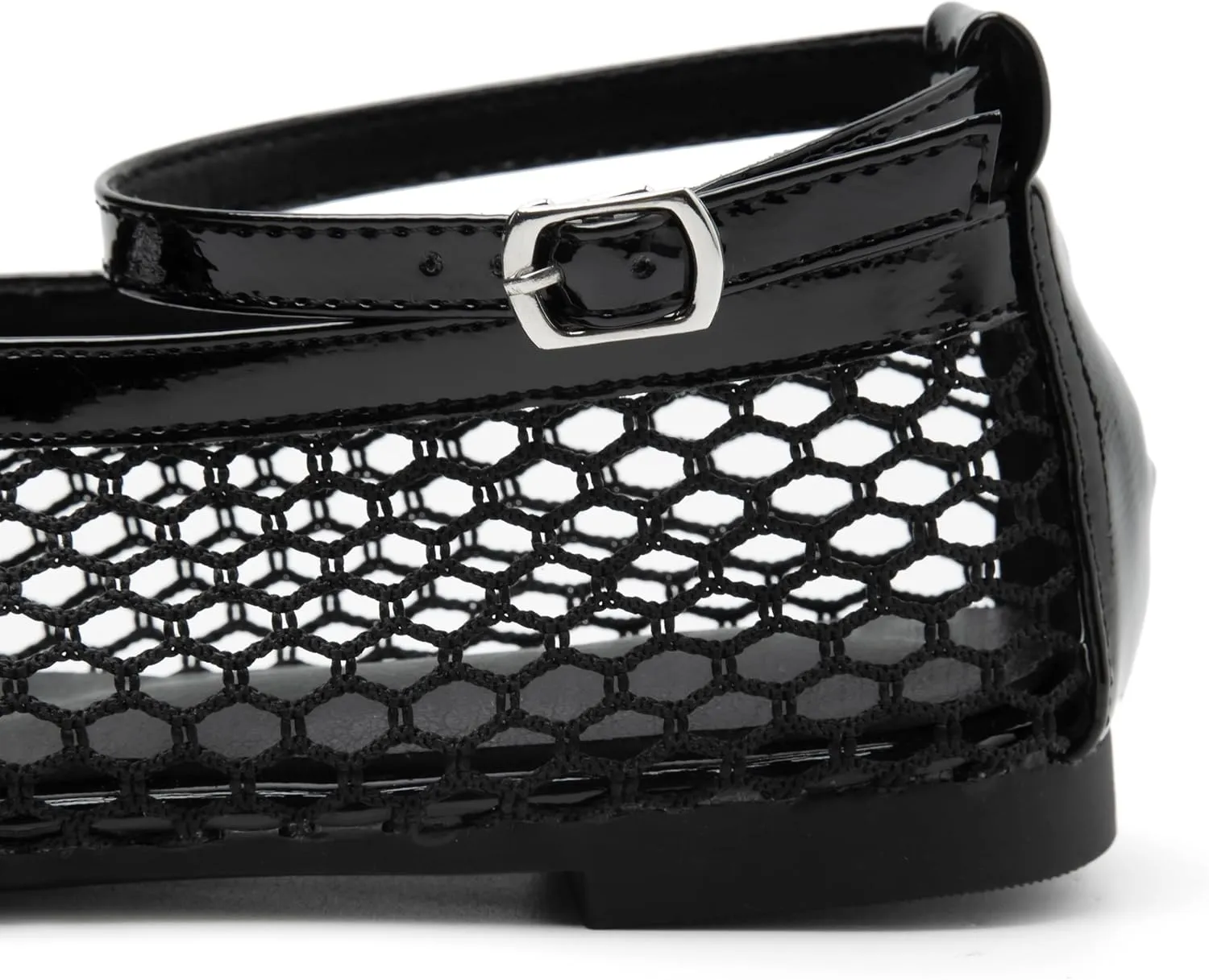 Women's Mesh Ballet Flats Shoes for Women Fishnet Ballet Flats Mary Jane Flats Round Toe Comfortable Dressy Netted Ballet Flats with Buckle Strap Black