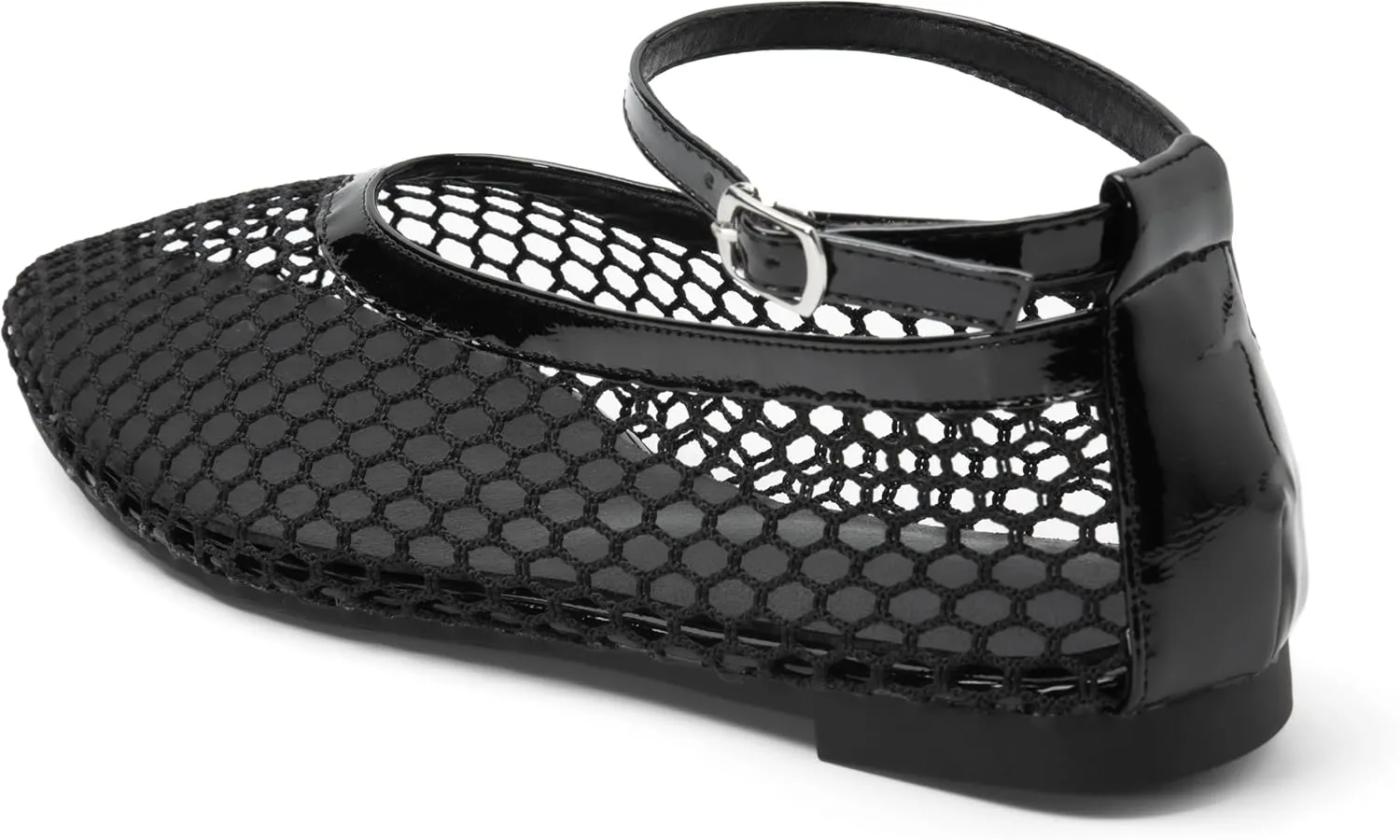 Women's Mesh Ballet Flats Shoes for Women Fishnet Ballet Flats Mary Jane Flats Round Toe Comfortable Dressy Netted Ballet Flats with Buckle Strap Black