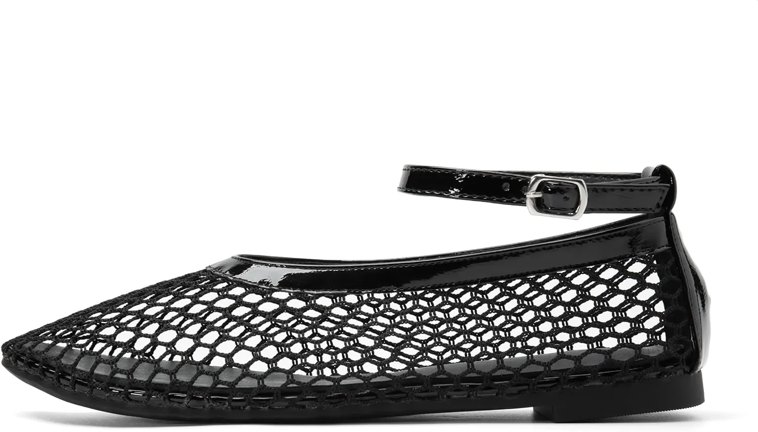 Women's Mesh Ballet Flats Shoes for Women Fishnet Ballet Flats Mary Jane Flats Round Toe Comfortable Dressy Netted Ballet Flats with Buckle Strap Black