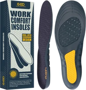 Work Comfort Insoles for Men - GED Inserts, Plantar Fasciitis Relief, Shock Absorption, Anti Fatigue, Arch Support - Orthotic Inserts for Work Boots & Shoes, Standing All Day(US 8-13)
