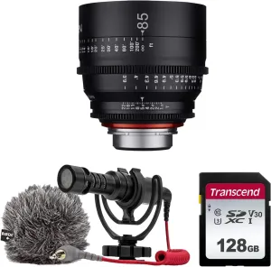 XEEN by ROKINON 85mm T1.5 Professional Cine Lens for Sony FE Mount   Rode VideoMicro Compact On-Camera Microphone with Shock Mount and Furry Windshield   128GB High Speed Memory Card