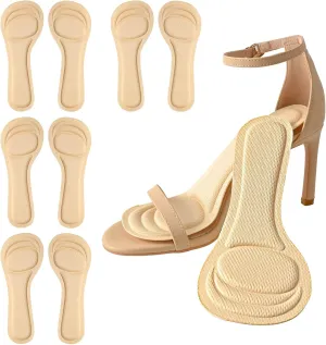 XINIFOOT 4 Pairs High Heel Inserts Women, 3/4 Length Women Thin Shoe Insoles for High Heels, Pumps, Open Toes, Flats, and Sandals, Cushion for Heel and Ball of The Foot, Shock Absorption (Beige)