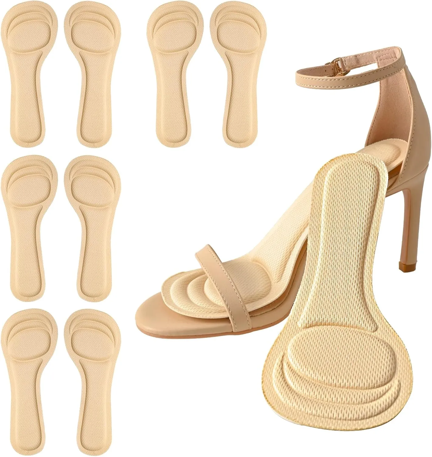 XINIFOOT 4 Pairs High Heel Inserts Women, 3/4 Length Women Thin Shoe Insoles for High Heels, Pumps, Open Toes, Flats, and Sandals, Cushion for Heel and Ball of The Foot, Shock Absorption (Beige)
