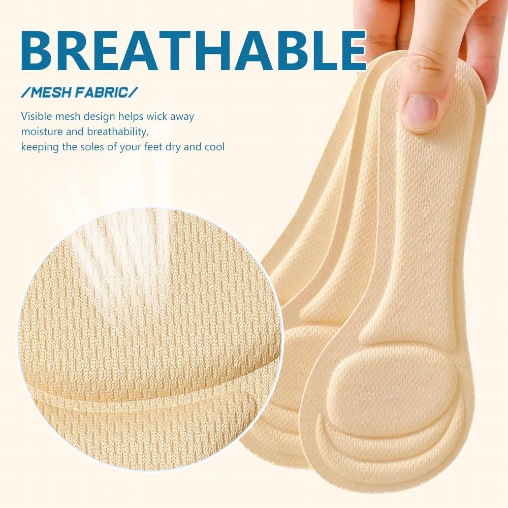 XINIFOOT 4 Pairs High Heel Inserts Women, 3/4 Length Women Thin Shoe Insoles for High Heels, Pumps, Open Toes, Flats, and Sandals, Cushion for Heel and Ball of The Foot, Shock Absorption (Beige)