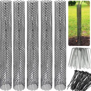 Yowlieu Mesh Tree Trunk Protectors, 6 Pack 40 Inches Tree Bark Protector Guard with Zip Ties Protect Tree from Deer Mowers Trimmers Rodents