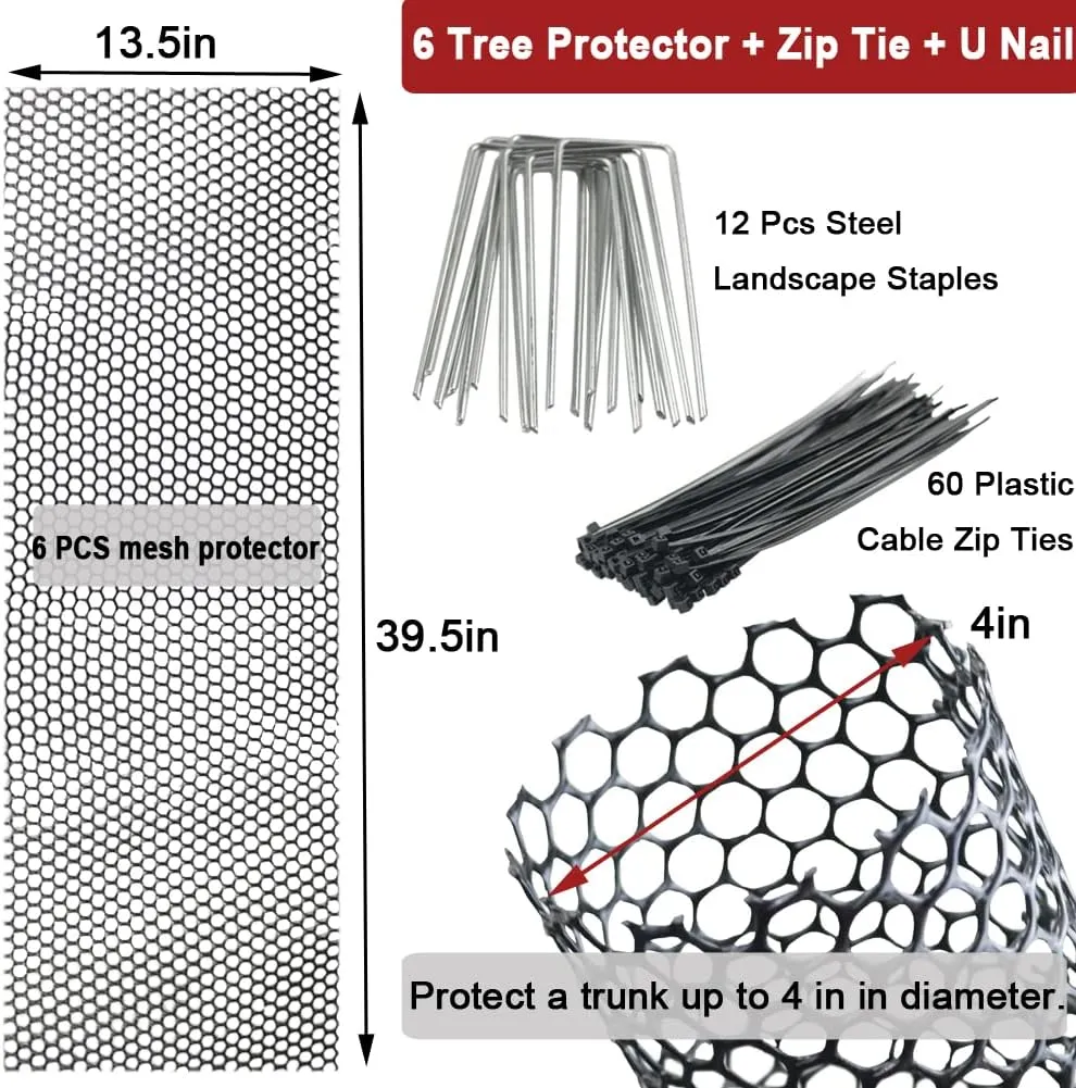 Yowlieu Mesh Tree Trunk Protectors, 6 Pack 40 Inches Tree Bark Protector Guard with Zip Ties Protect Tree from Deer Mowers Trimmers Rodents