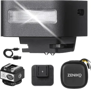 ZF08 Mini Camera Flash Speedlite with Flash Height Booster, Capable of Continuous Flash Shooting,Aluminum,for Fuji/Sony/Nikon/Canon/Olympus/Leica/Any Cameras with Single-Contact Hotshoe