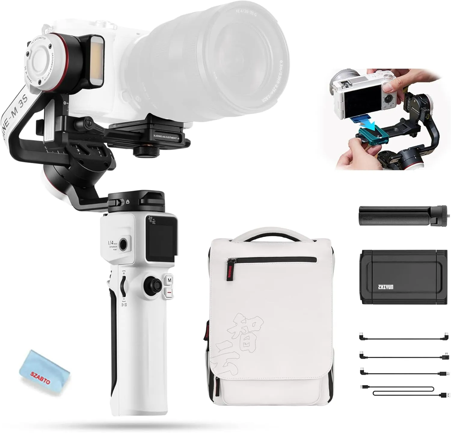 Zhiyun Crane-M3S Combo 3-Axis Handheld Gimbal Stabilizer for Mirrorless Camera Smartphone Action Cams,Phone Clip Tripod Backpack Included,All in One Design
