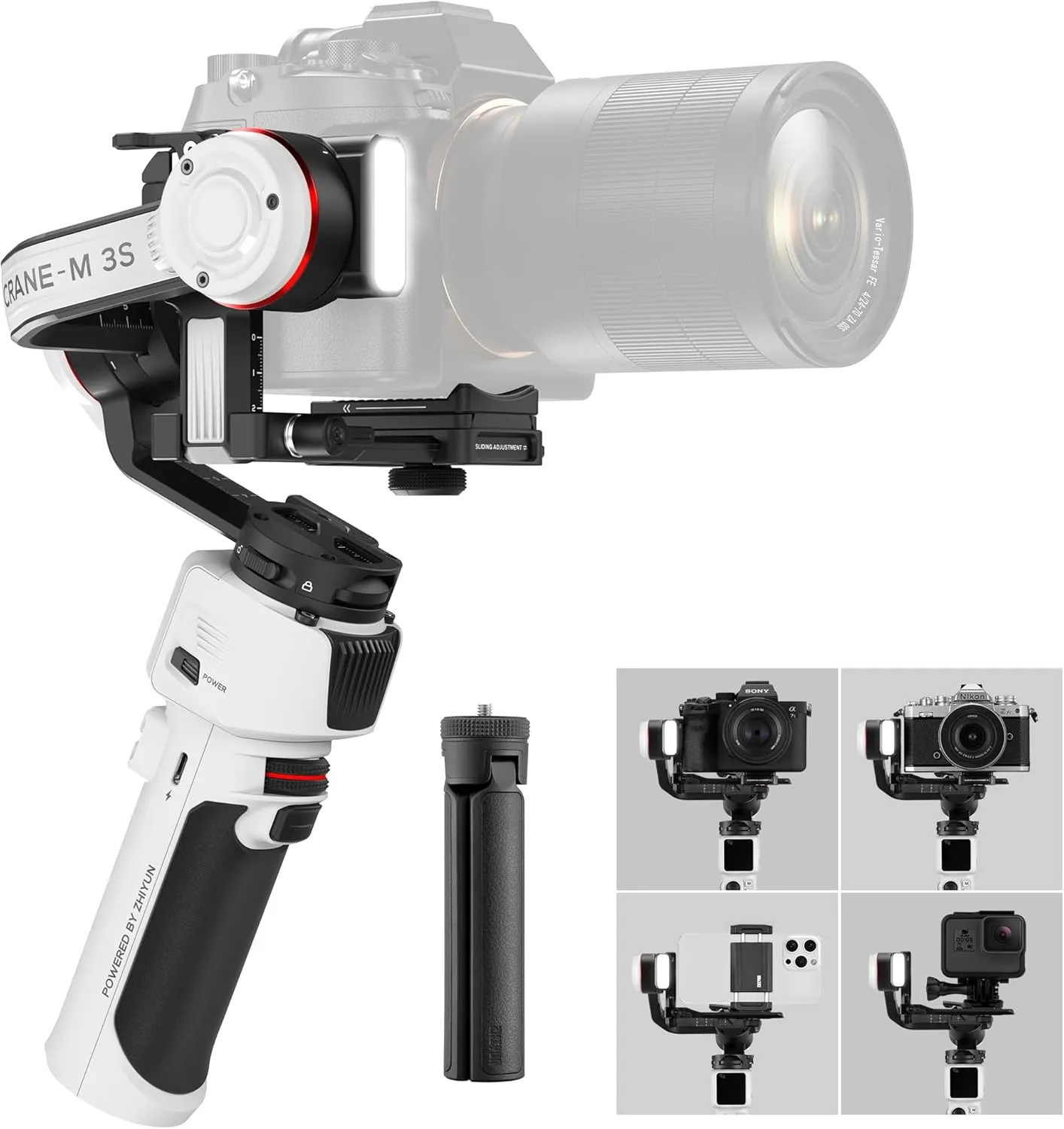 ZHIYUN Crane M3S [Office], 3-axis Lightweight Camera Gimbal Stabilizer for Mirrorless, Smartphone, GoPro Action Camera, 1.22" Color Screen, Bluetooth Control, Fill Light, Vertical Shooting
