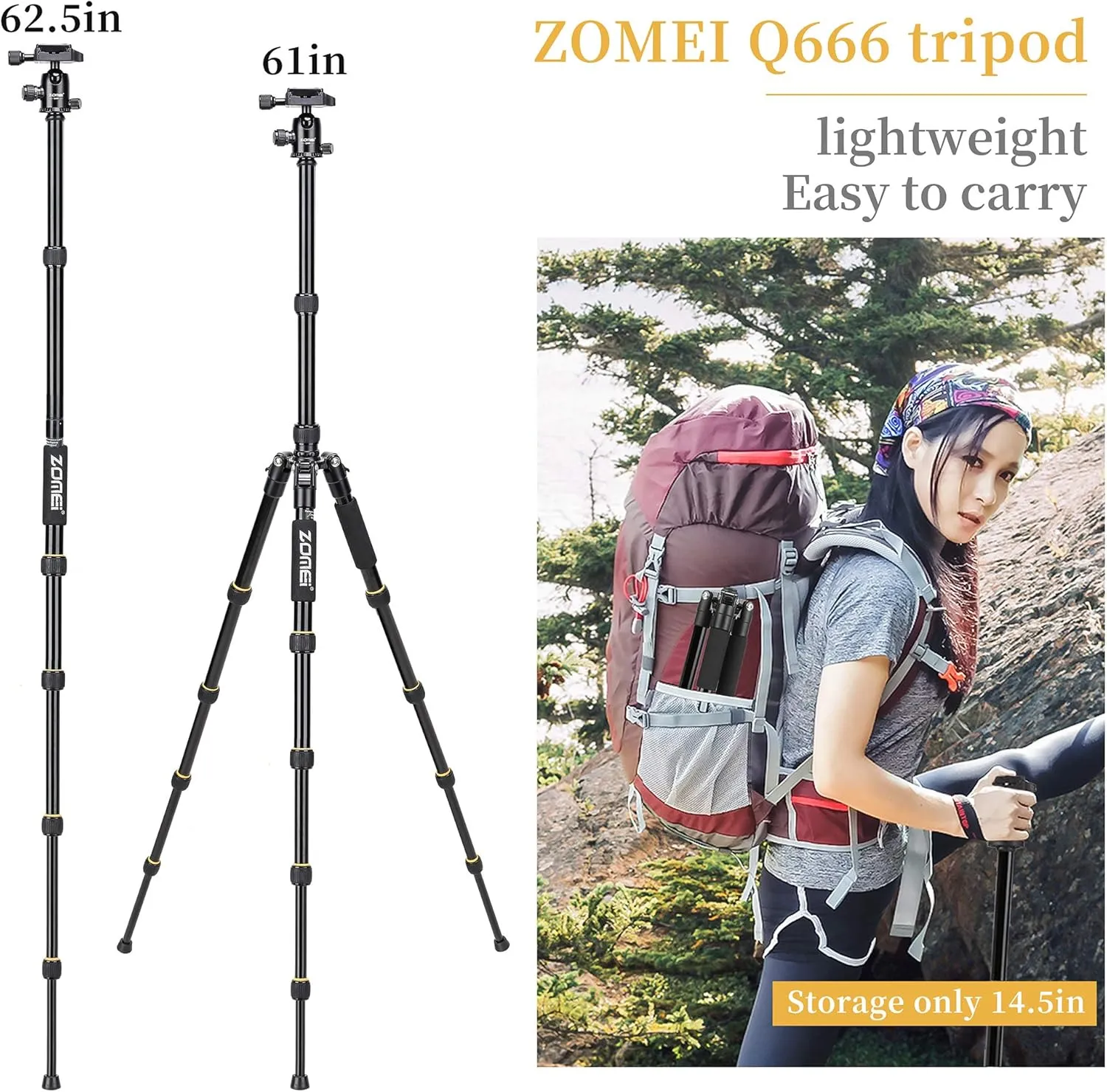 ZOMEI Aluminum Portable Tripod with Ball Head Heavy Duty Lightweight Professional Compact Travel for Nikon Canon Sony All DSLR and Digital Camera