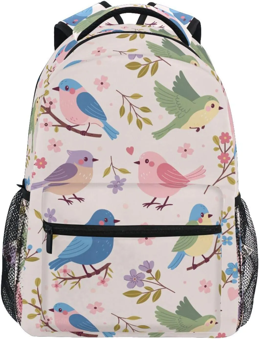 ZZKKO Cute Songbirds Flowers Boys Girls School Computer Backpacks Book Bag Travel Hiking Camping Daypack