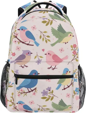 ZZKKO Cute Songbirds Flowers Boys Girls School Computer Backpacks Book Bag Travel Hiking Camping Daypack